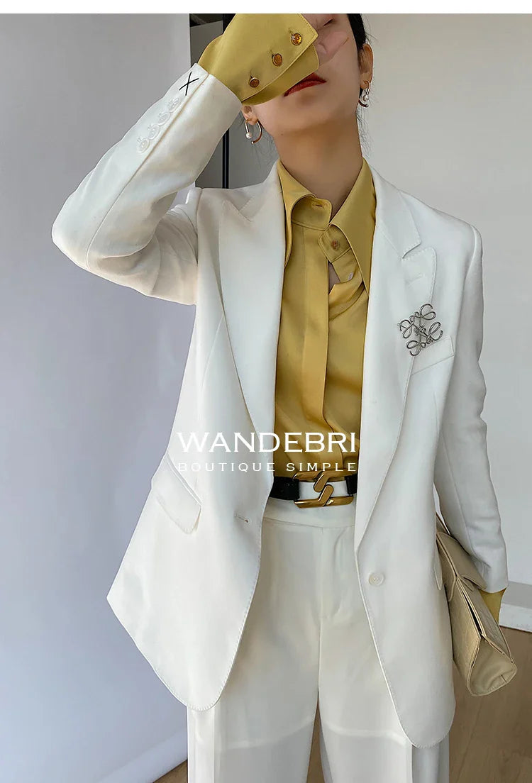 Elegant Turn Down Collar Satin Silk Blouse Vintage Button Closure White Lantern Sleeve Office Lady Shirt Chic Feminine Top