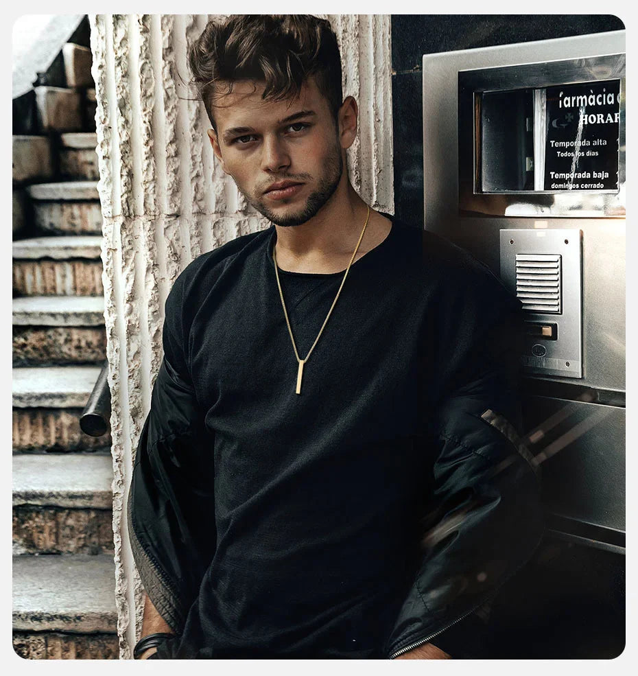 5mm Stainless Steel Pillar Necklace for Men and Women, Minimalist 3D Bar Pendant Unisex Neck Collar