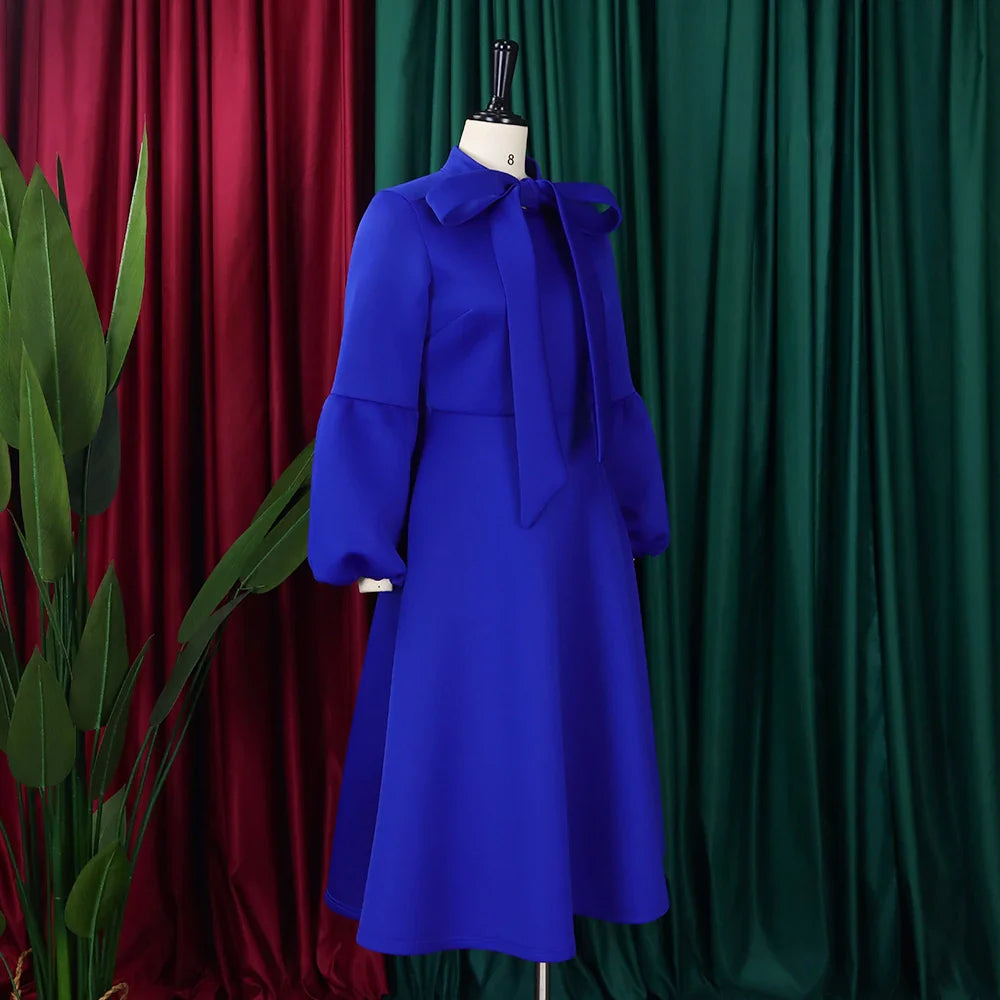 Elegant A Line Midi Dress With Bow Collar For Party