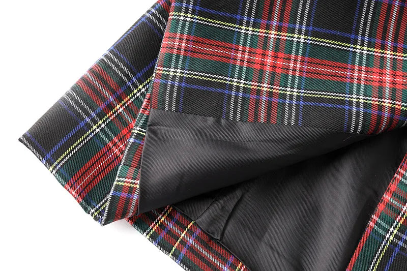 Black Red Plaid Blazer Dress With Belt For Office Women