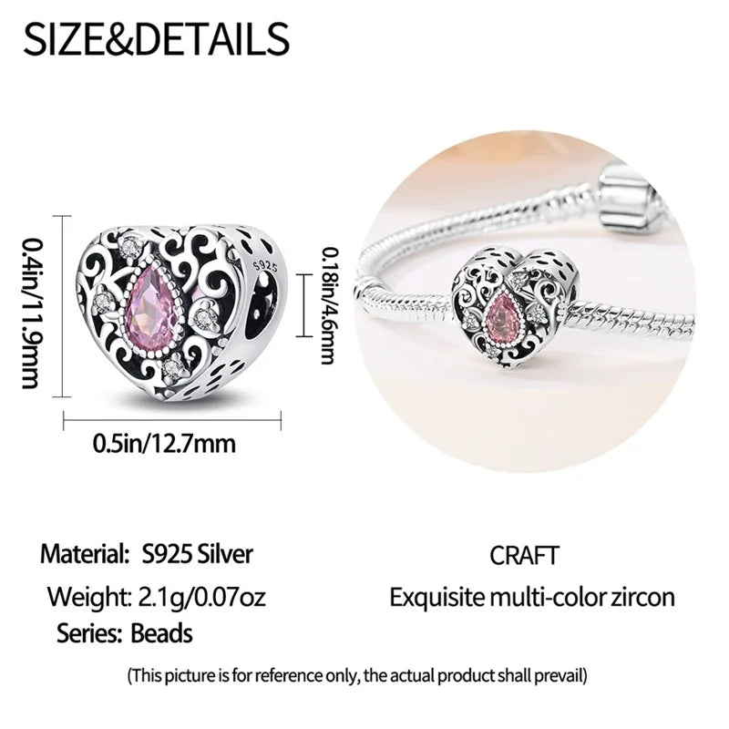 Silver Plated Lotus Guardian Angel Heart-Shaped Zircon Charms Beads for DIY Jewelry and 925 Bracelets