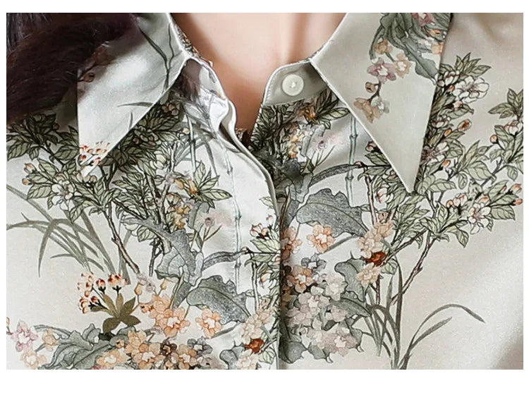 Elegant Floral Blouse for Women Spring Luxury Office Lady Shirt Basic Feminine Tops