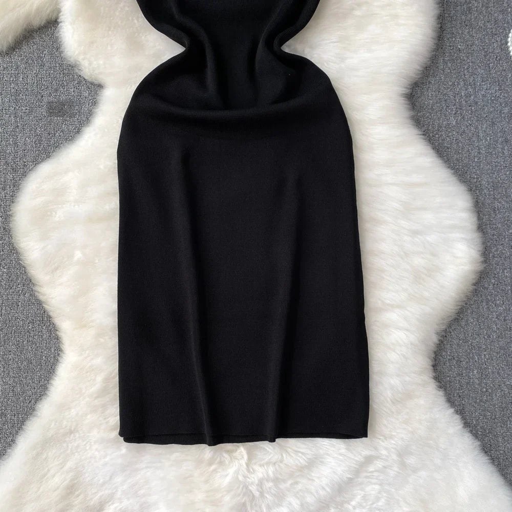 Pink Backless Summer Knit Bodycon Beach Dress for Women