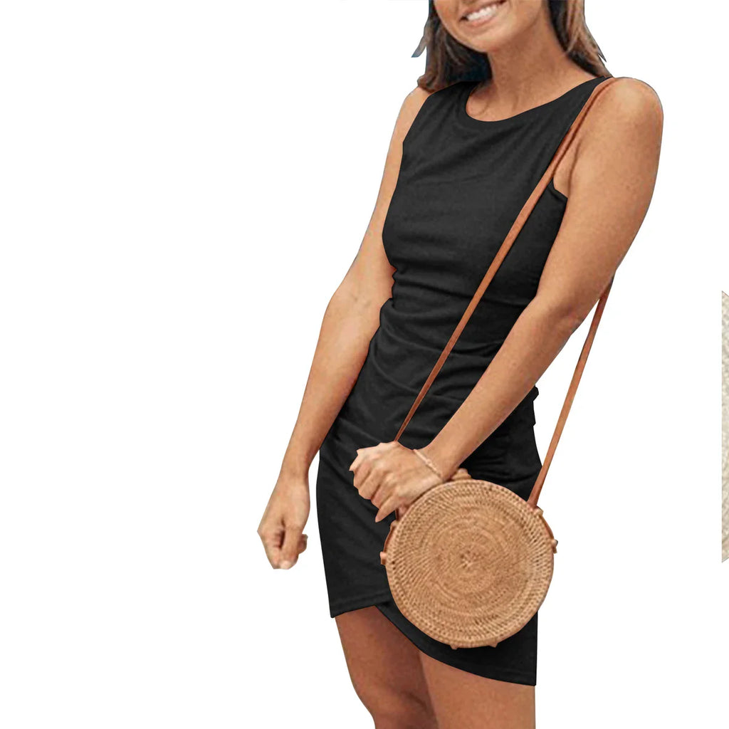 Ruched Summer Sleeveless Tank Dress Mini Party Dress