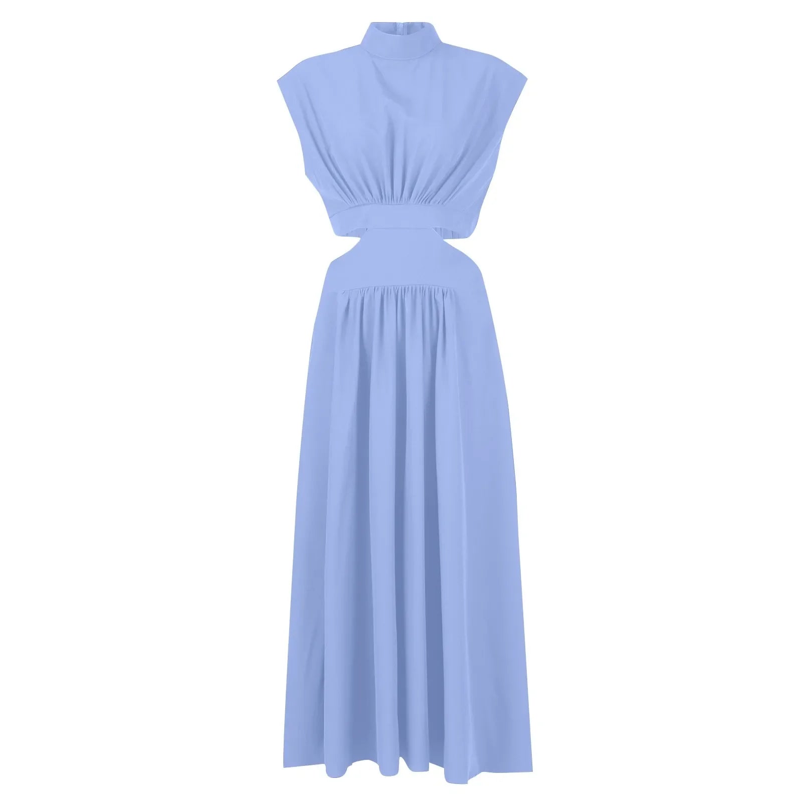 Solid Color High Waist Maxi Dress Sleeveless With Pockets