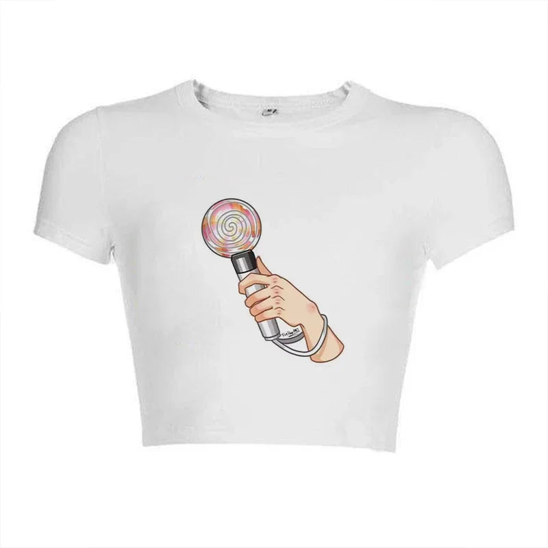 Korean KPOP Women Slim Fit T-Shirt Harajuku Style Streetwear for Summer Fashion
