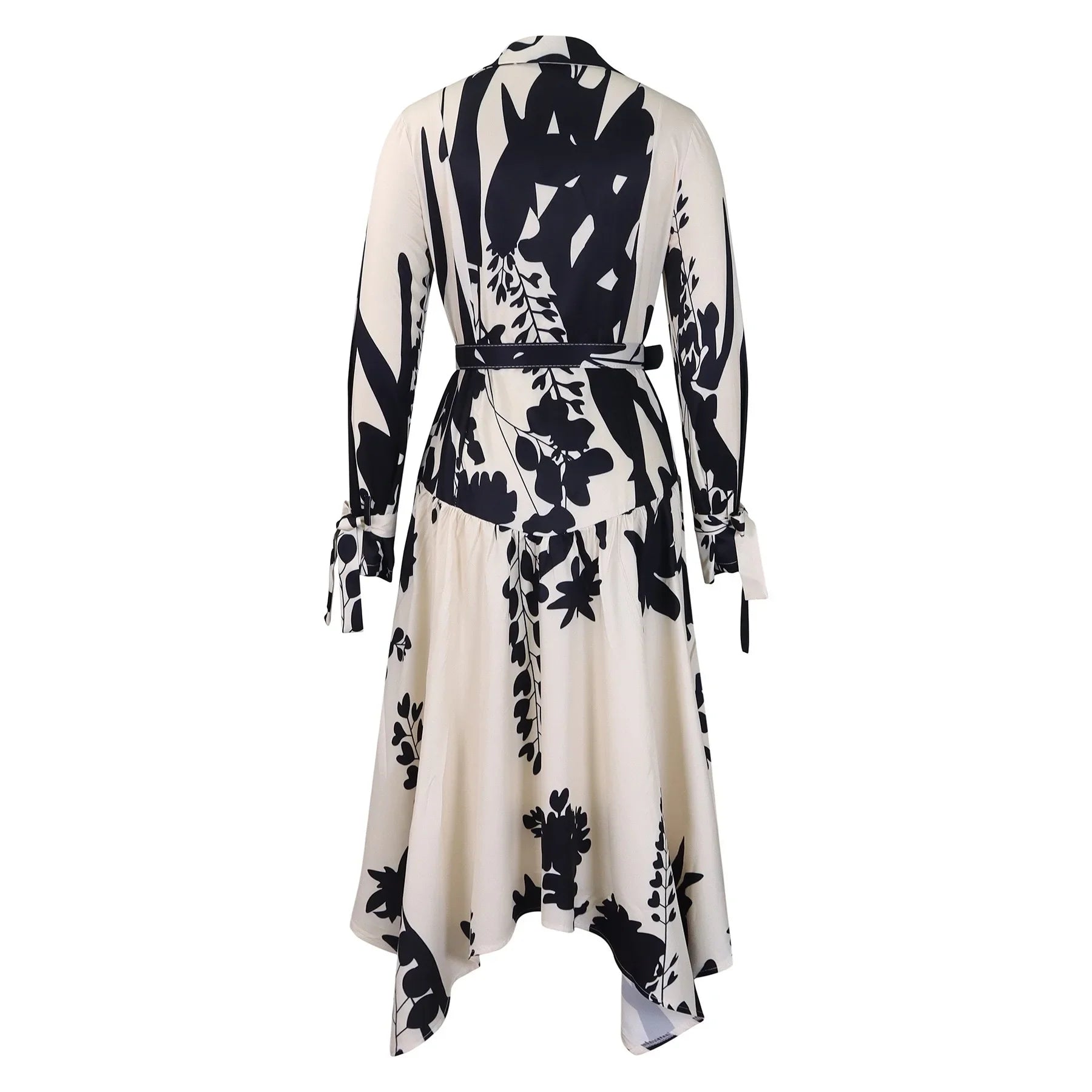 Printed Dress For Women Elegant Turn Collar Ankle Length