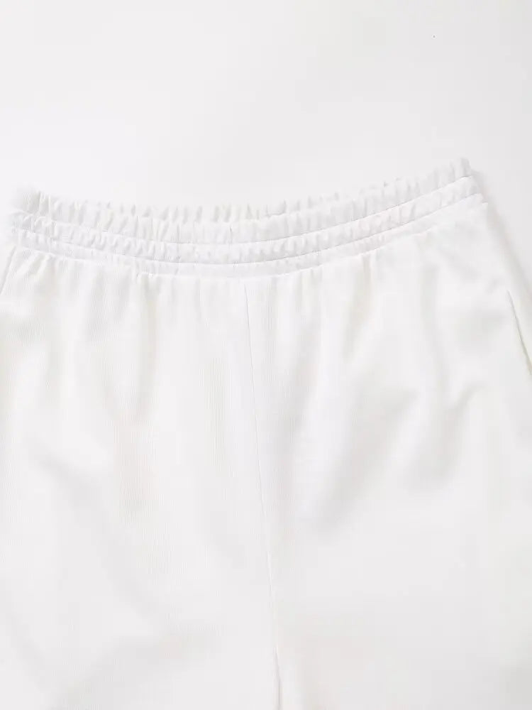 Women's Solid Casual T Shirt and Pant Set with Short Sleeves and Lace-Up Side Pockets