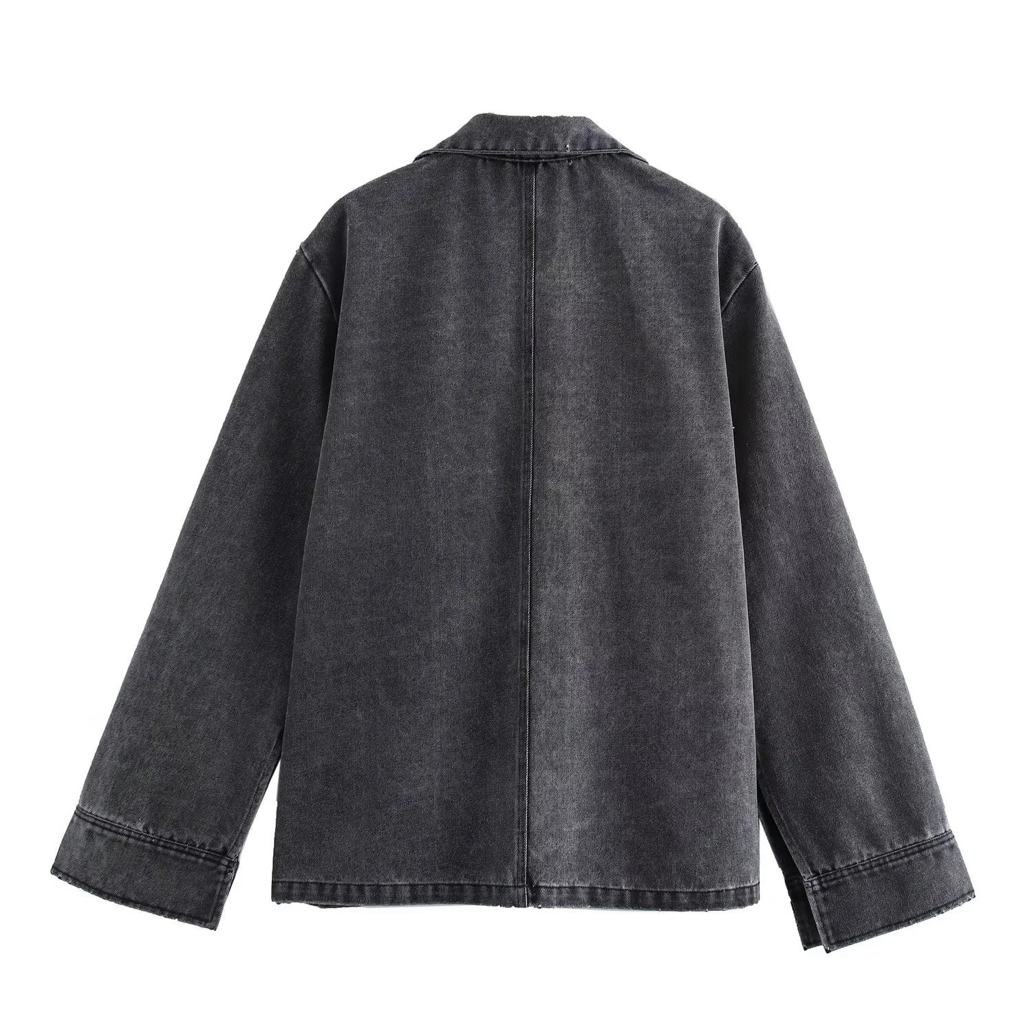 Blue Oversized Shirt and Wide Baggy Denim Pants Two-Piece Set Casual Autumn Jean Outfit for Women