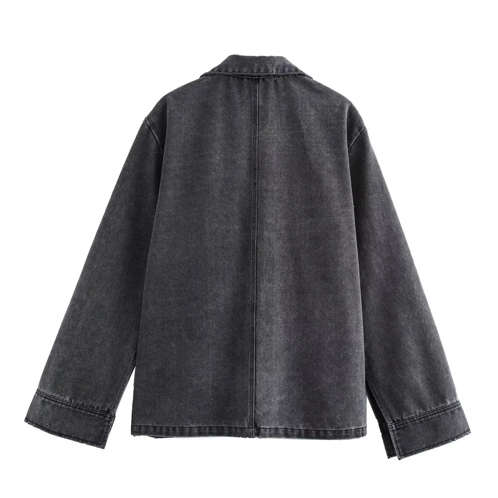 Blue Oversized Shirt and Wide Baggy Pants Denim Two Piece Set for Women Casual Autumn Outfit