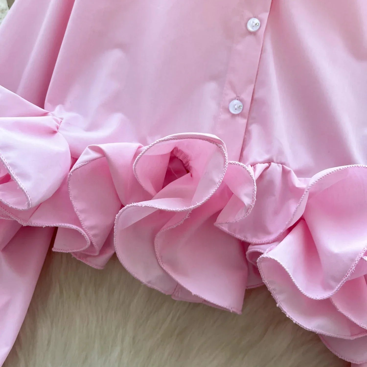 Women's 3D Floral Long Sleeve Blouse Single Breasted Turn-Down Collar Slim Fit Solid Color Shirt