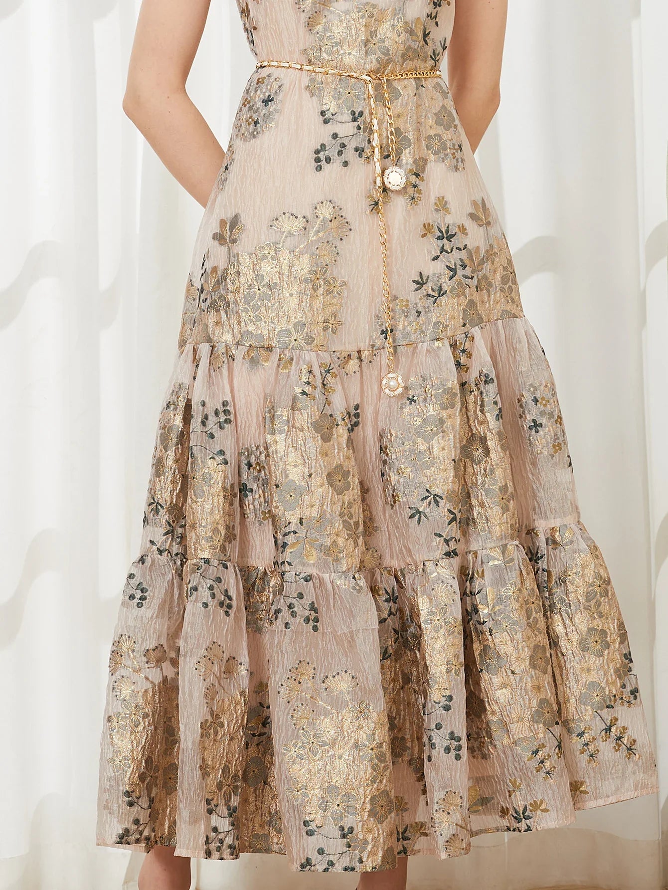 Embroidered Organza Backless Halter Dress For Summer Beach