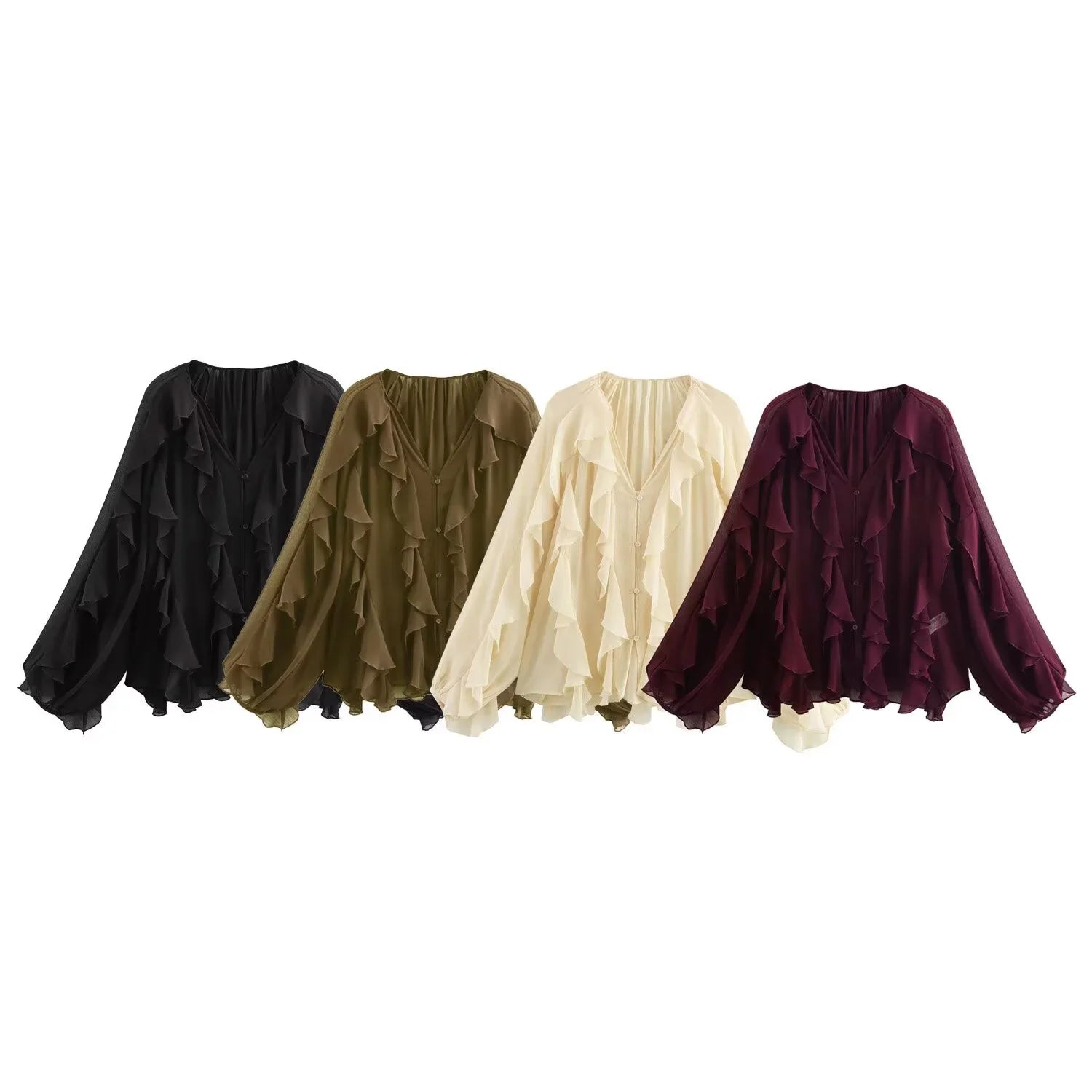 Elegant Women's V-Neck Layered Decorative Shirt with Chic Temperament Design