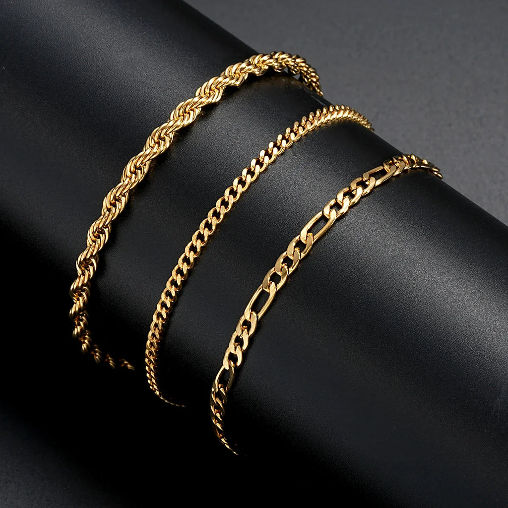 3 Piece Stainless Steel Cuban Chain Bracelet Set for Men Minimalist Silver Hip Hop Fashion Jewelry Gifts