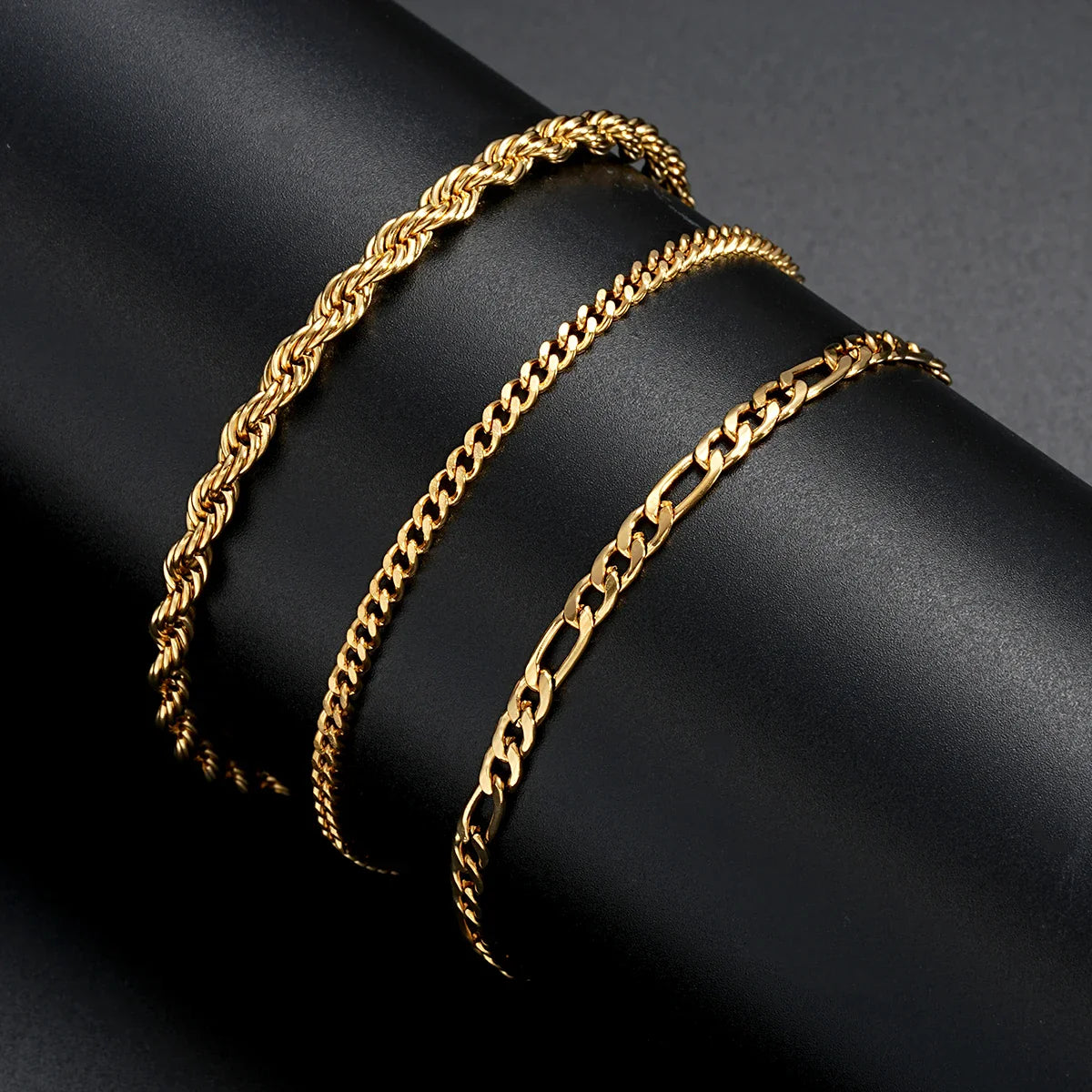 3 Piece Stainless Steel Cuban Chain Bracelet Set for Men Minimalist Silver Hip Hop Fashion Jewelry Gifts