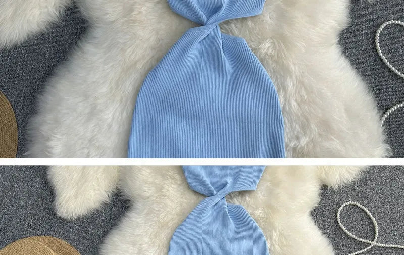 Knot Hollow Out Waist Knitted Bodycon Maxi Dress For Women