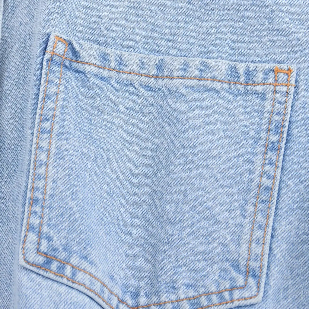 Women's Denim Short Jumpsuit Slim Fit with Lapel Collar Curled Short Sleeves and Patch Pockets Summer Casual Romper