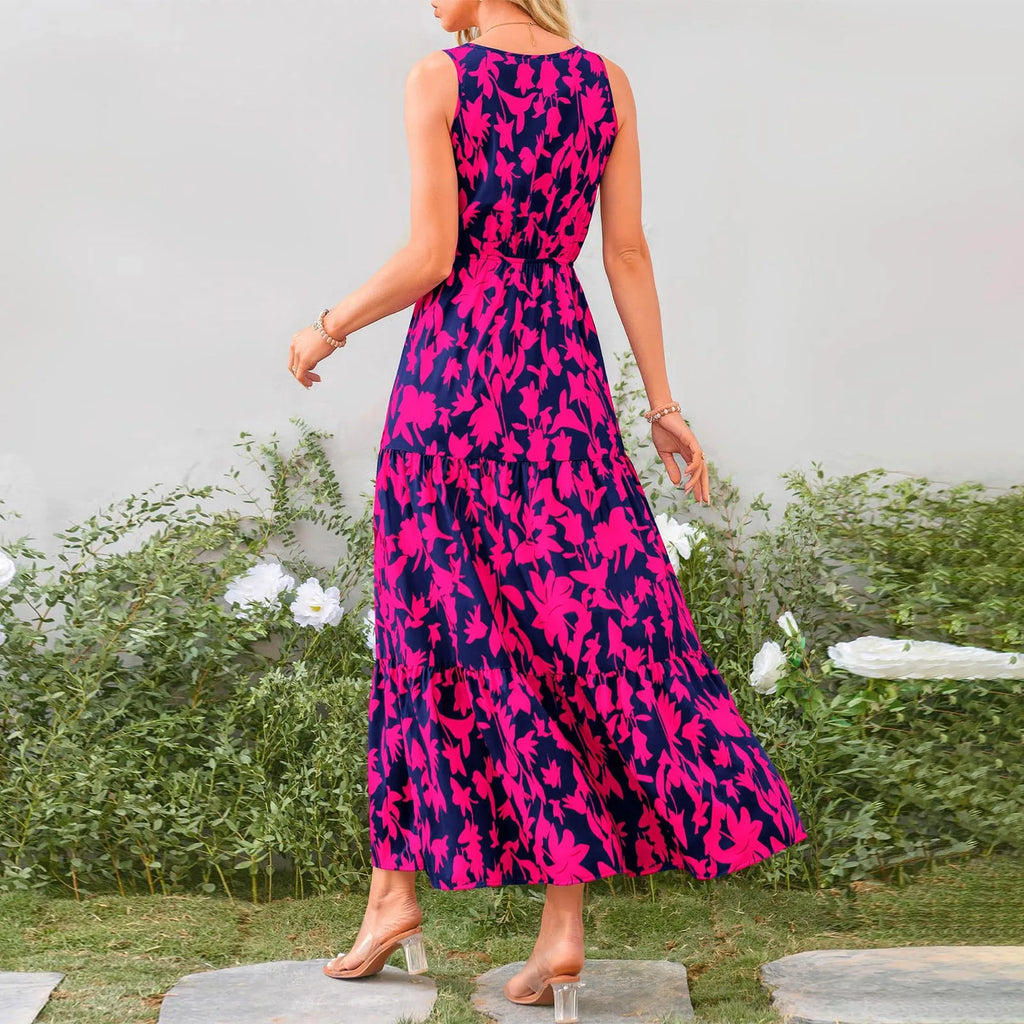 Floral Summer Dress With V Neck Suspender Flowing Fit