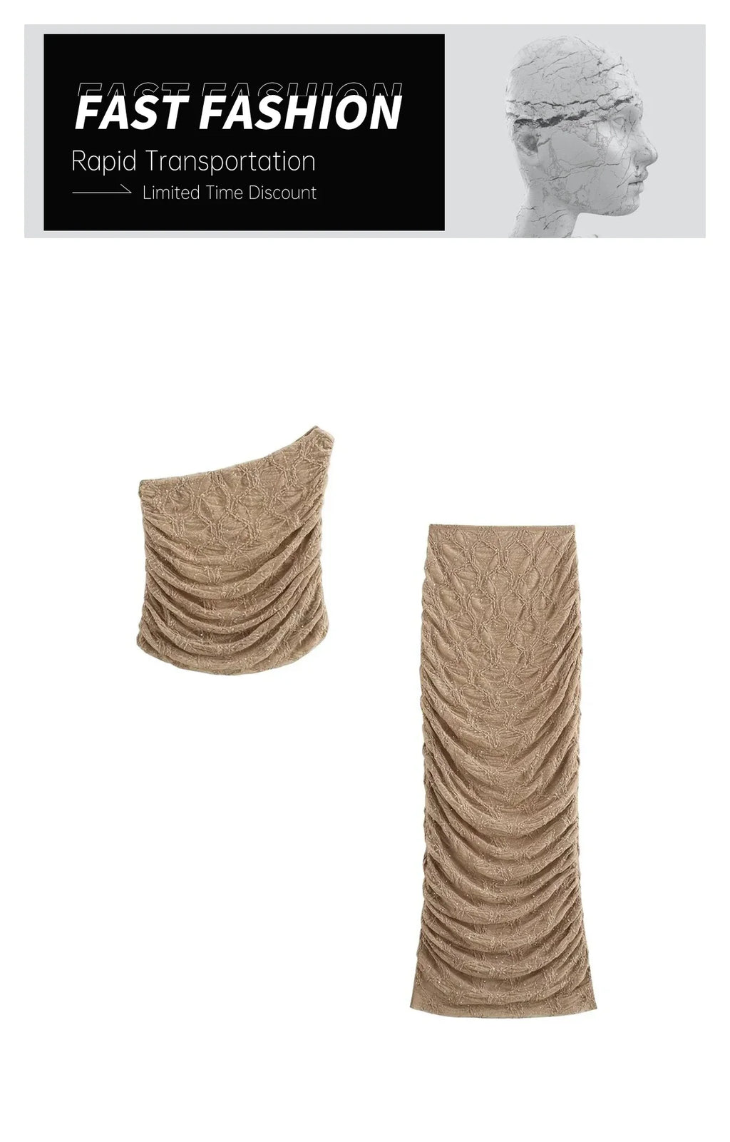 Bright Lace Shoulder Top and High Waist Midi Skirt Set for Women Casual Fashion Summer Outfit