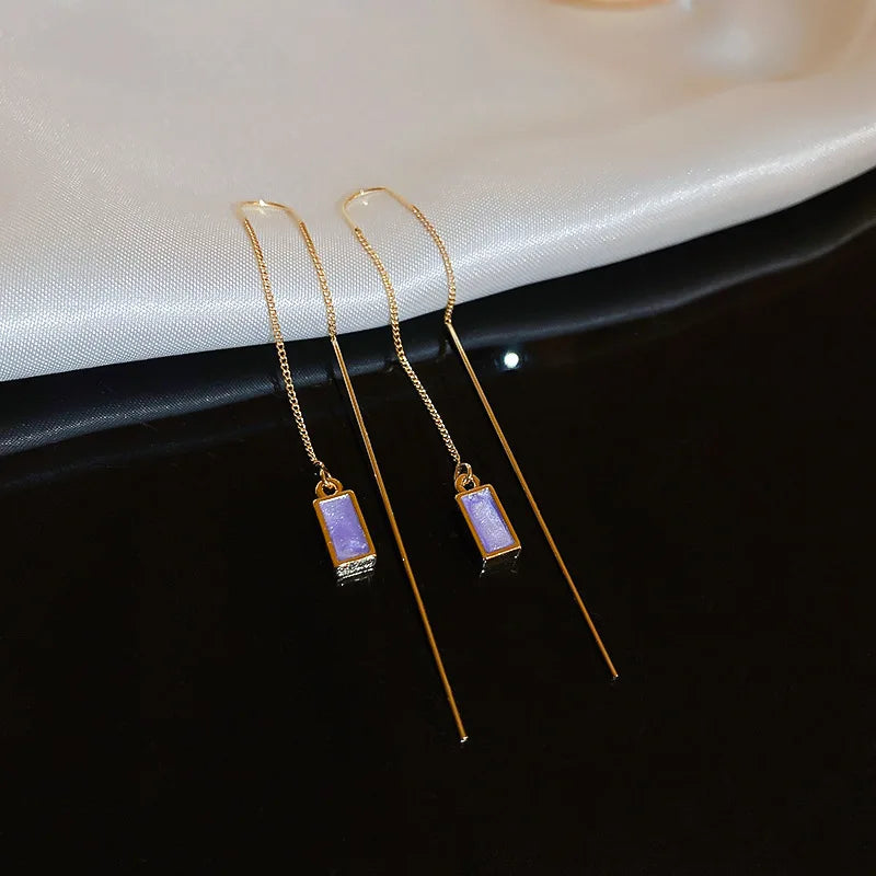 Geometric Square Drop Earrings for Women with Long Tassel Design Ideal for Parties and Special Occasions