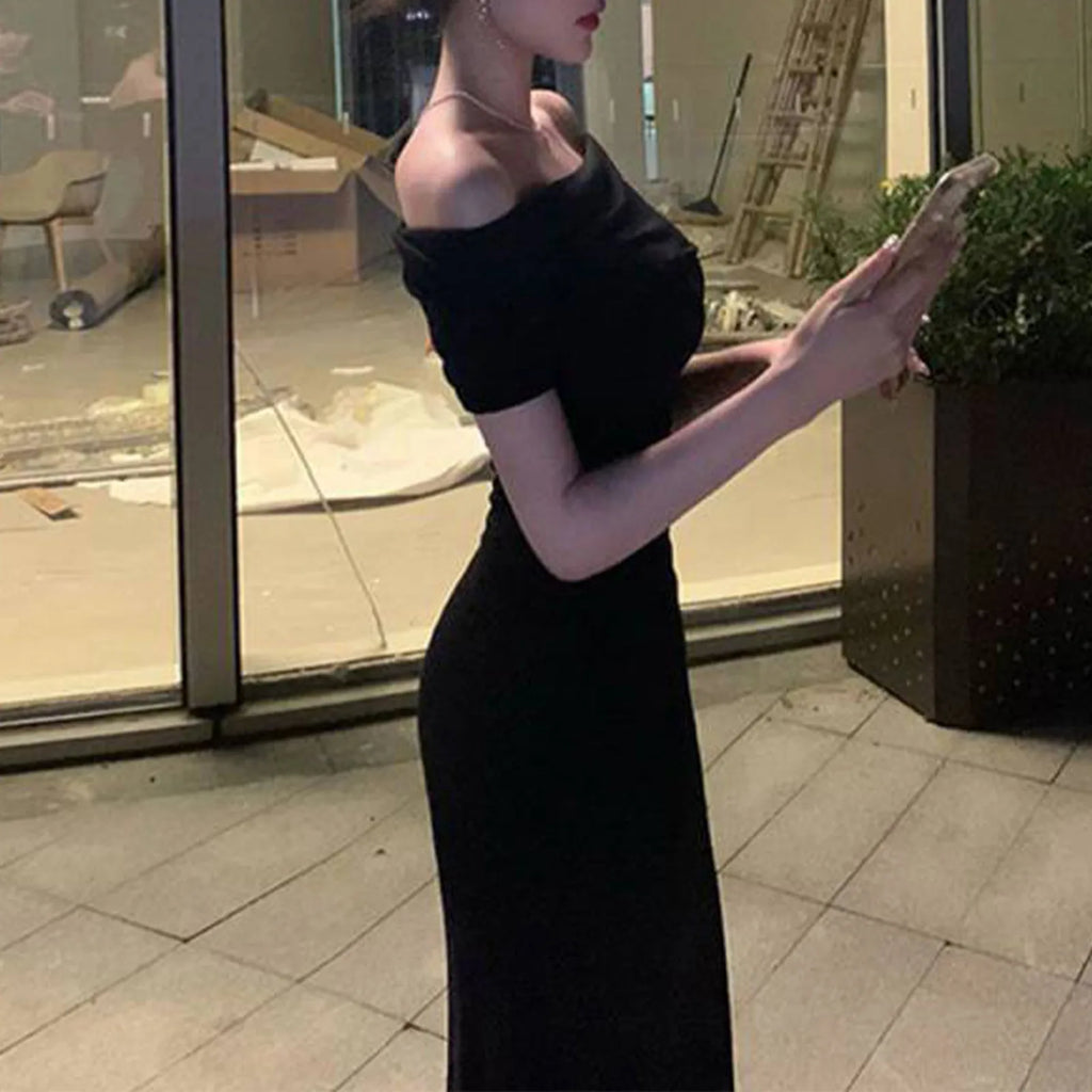 One Shoulder Long Sleeve Dress For Women Slim Fit Winter