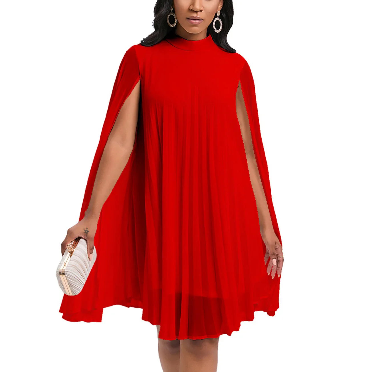 Elegant Chiffon Dress For Women Batwing Sleeve Knee Length