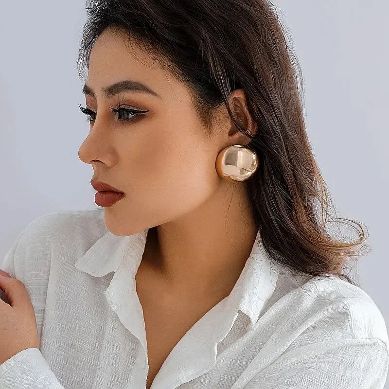 Smooth Round Metal Stud Earrings for Women Classic Gold Geometric Vintage Jewelry Accessories