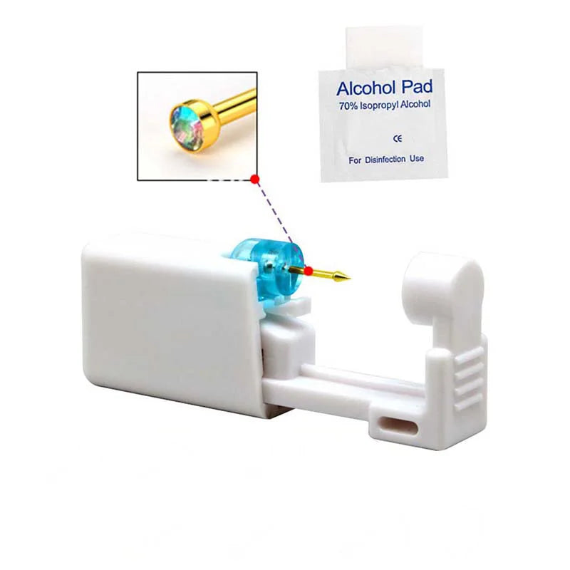 Disposable Nose Piercing Gun Kit with Built-in Stainless Steel Nose Stud and Alcohol Cotton