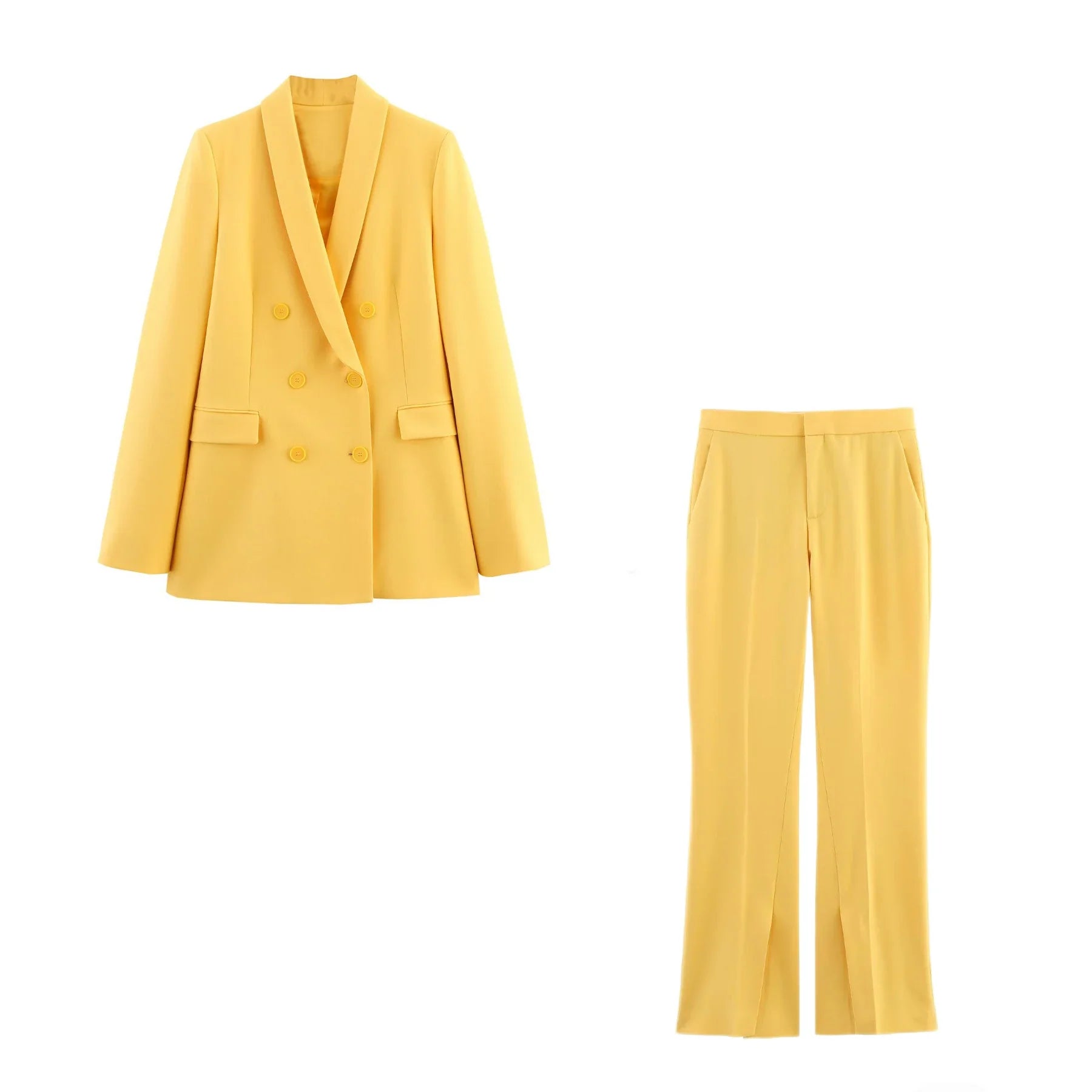 Women's Casual Chic Suit with Lapel Jacket and High Waist Flared Pants for Spring and Summer