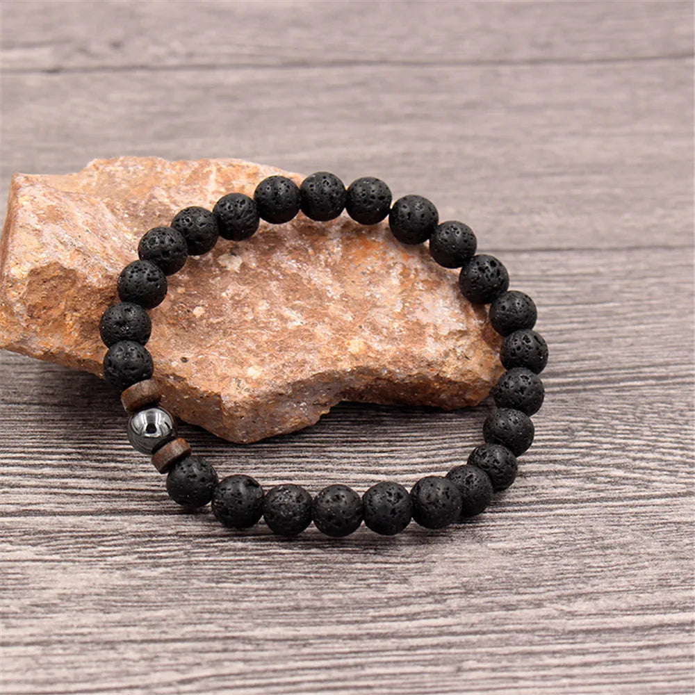 Volcanic Stone Lava Bead Bracelet for Men and Women with Tibetan Buddha Charm - Unique Natural Jewelry Gift