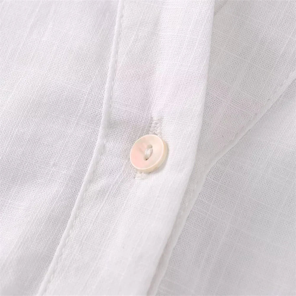 Women's Slimming Linen Blend Shirt with Wide Sleeves French Style Summer Casual Chic