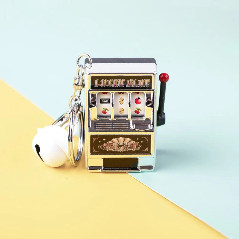 Portable Mini Fruit Slot Keychain Pendant Retro Toy Coin Operated Game for Kids and Adults