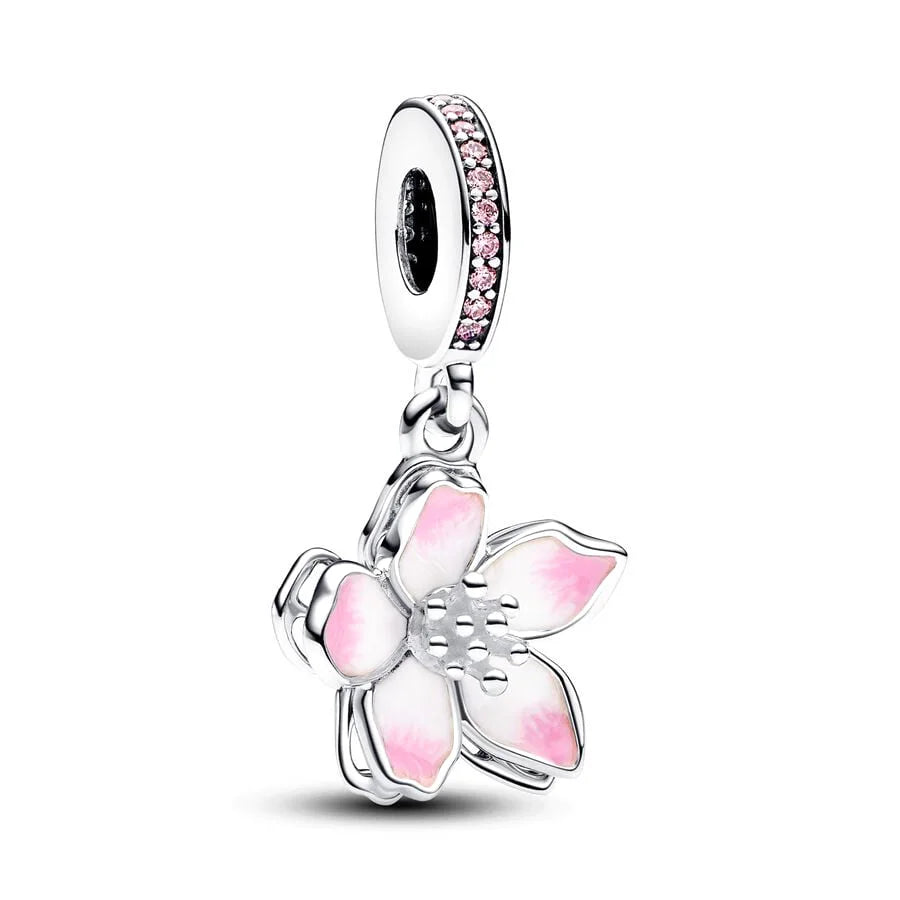 Sparkling Pink Cherry Blossom Daisy Charm Beads for 925 Silver Bracelet DIY Women's Jewelry Gifts