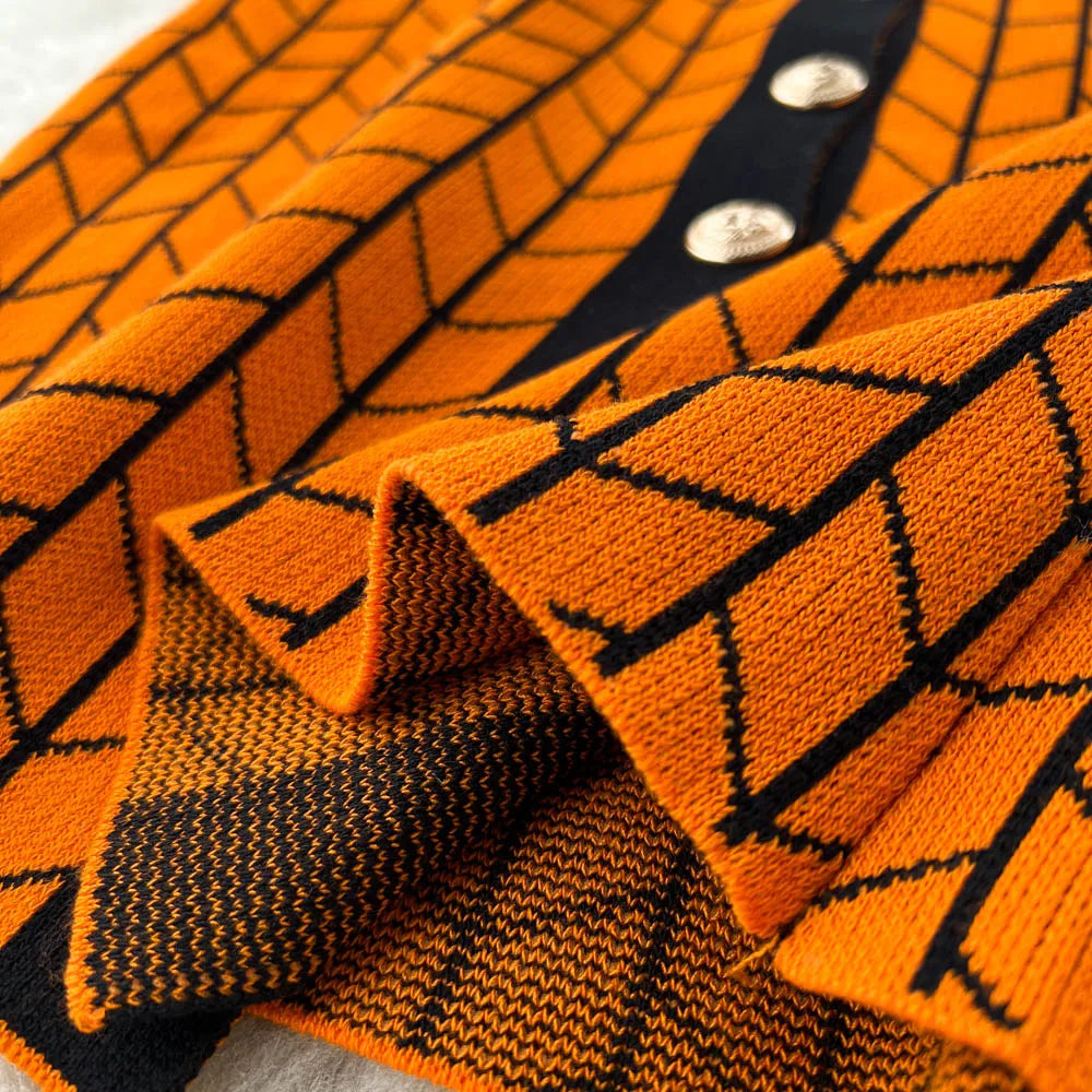 Autumn Plaid Knit Dress Women V Neck Elastic Waist Midi