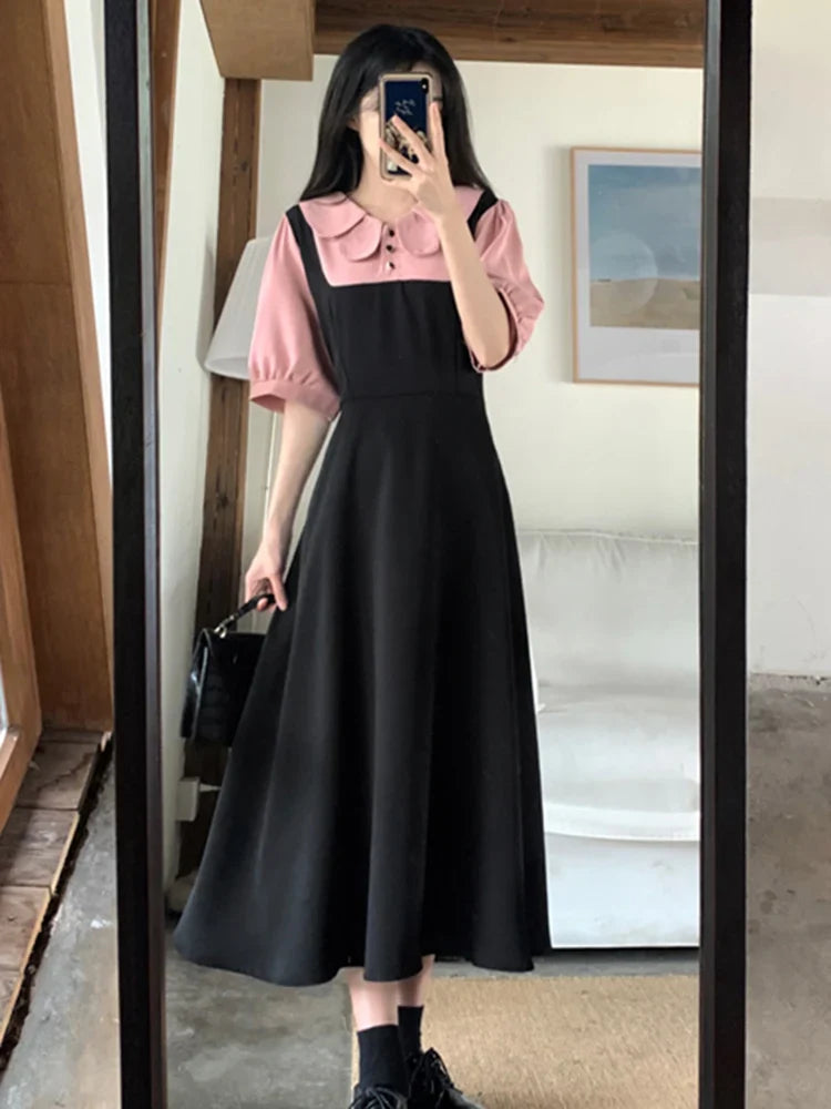 Korean Style Kawaii Summer Midi Dress For Women Ladies
