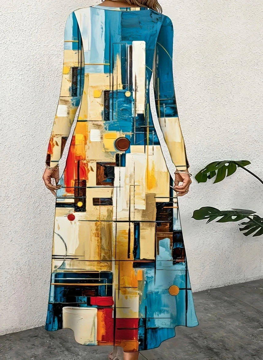 Casual Printed Dress Women Loose Fit Elegant Style Chic