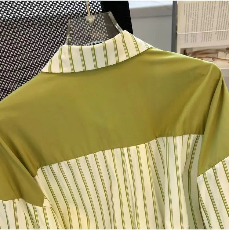 Chic Casual Fake Two Piece Long Sleeve Stripe Shirt for Women Stylish Matching Blouse Top