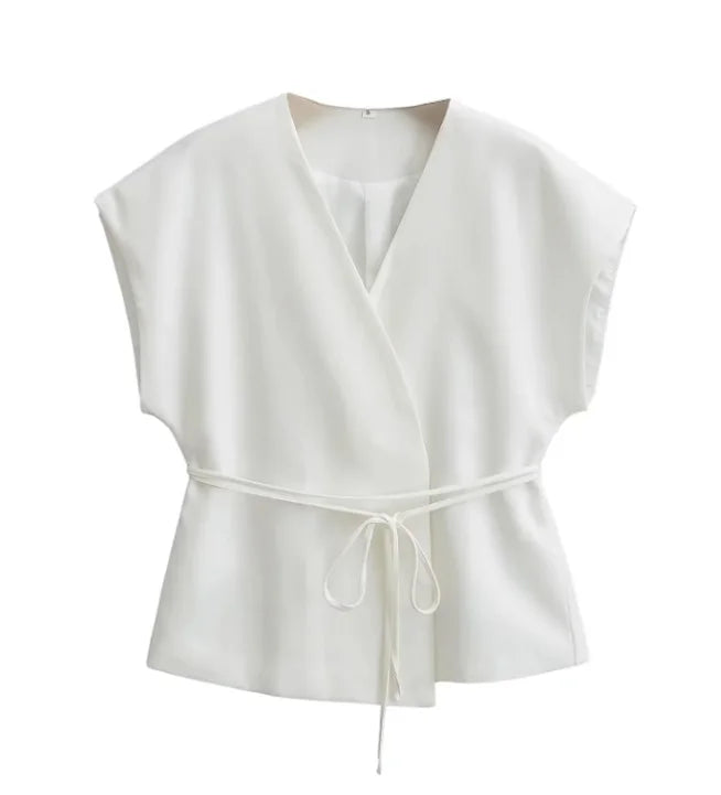 Summer Women's Casual Two-Piece Suit with Lace-Up Tank Top and Pleated Loose Trousers