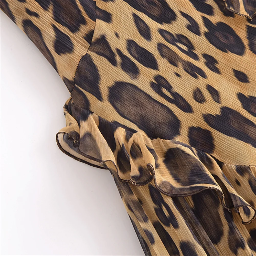 Leopard Print Layered Dress for Women Slim Fit Elegant