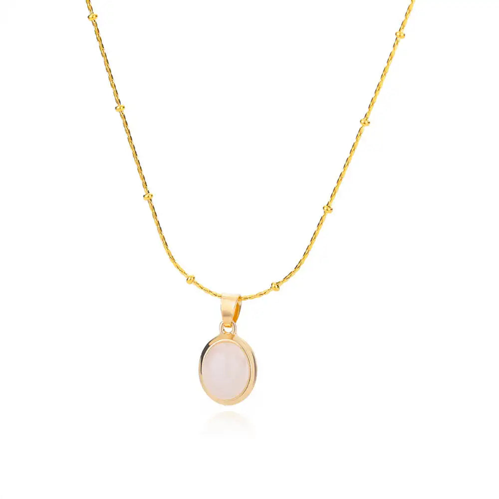 Gold Color Opal Oval Necklace for Women Stainless Steel Pendant Jewelry Gift
