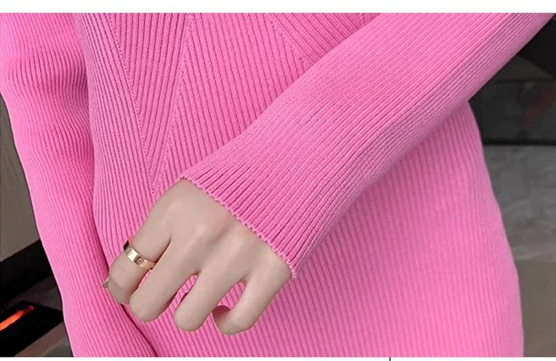 Elegant V Neck Knitted Bodycon Wrap Dress For Women Midi