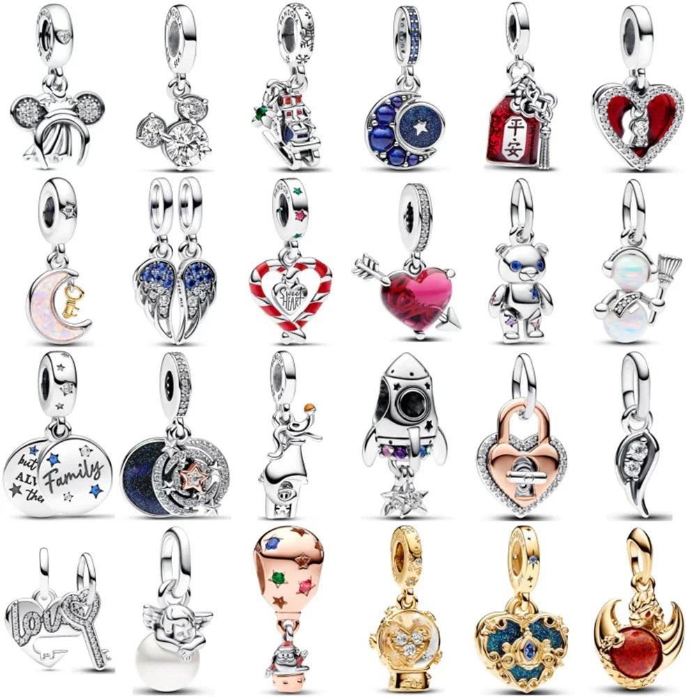 Disney Stitch Minnie Mouse Dangle Charms for Pandora Bracelets Silver Jewelry Making