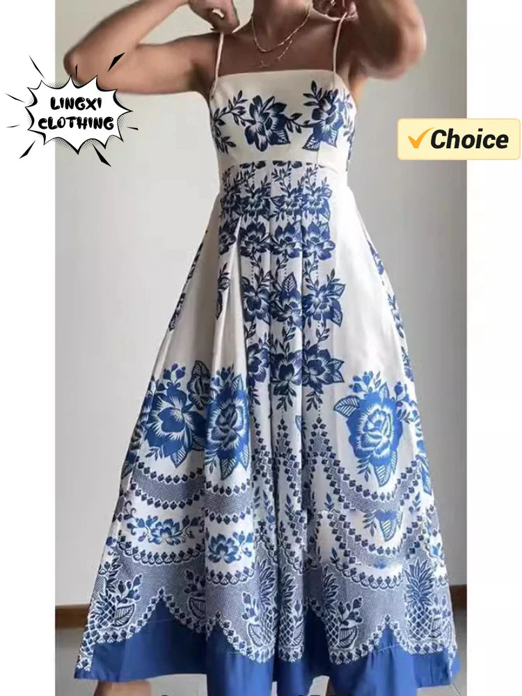 Elegant Women's Printed Maxi Dress for Summer Vacation