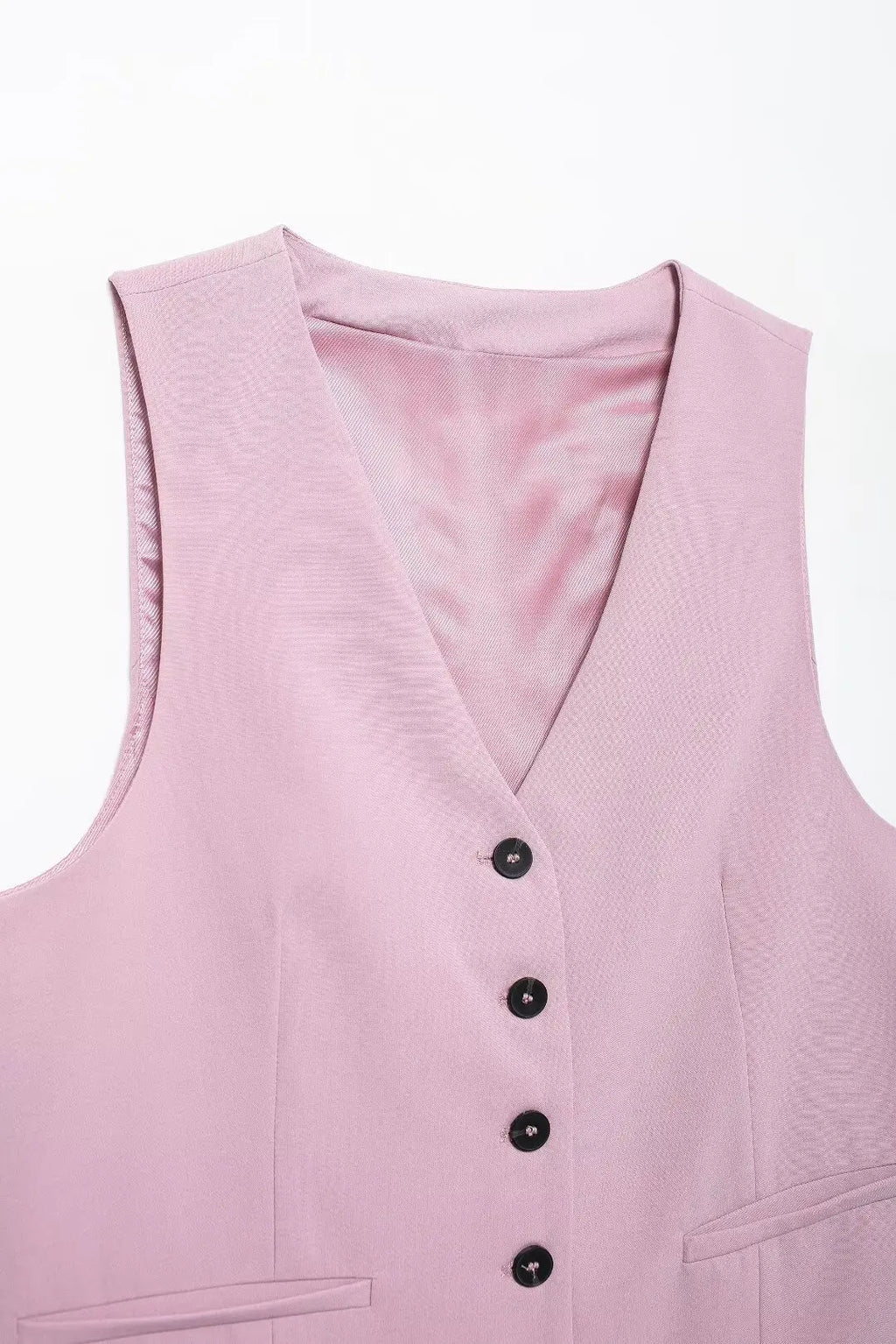 Solid Sleeveless V-Neck Vest and High Waist Zipper Loose Pants Set for Office and Casual Wear