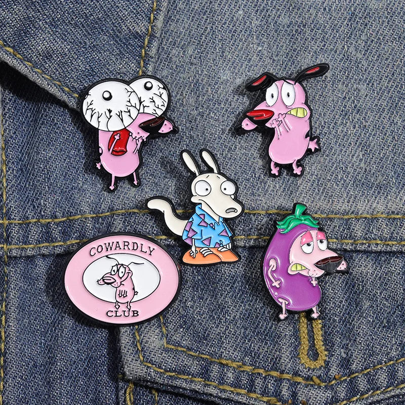 Cute Cartoon Pink Dog Enamel Pins Brooches Fashion Jewelry Accessories Gift for Kids and Friends
