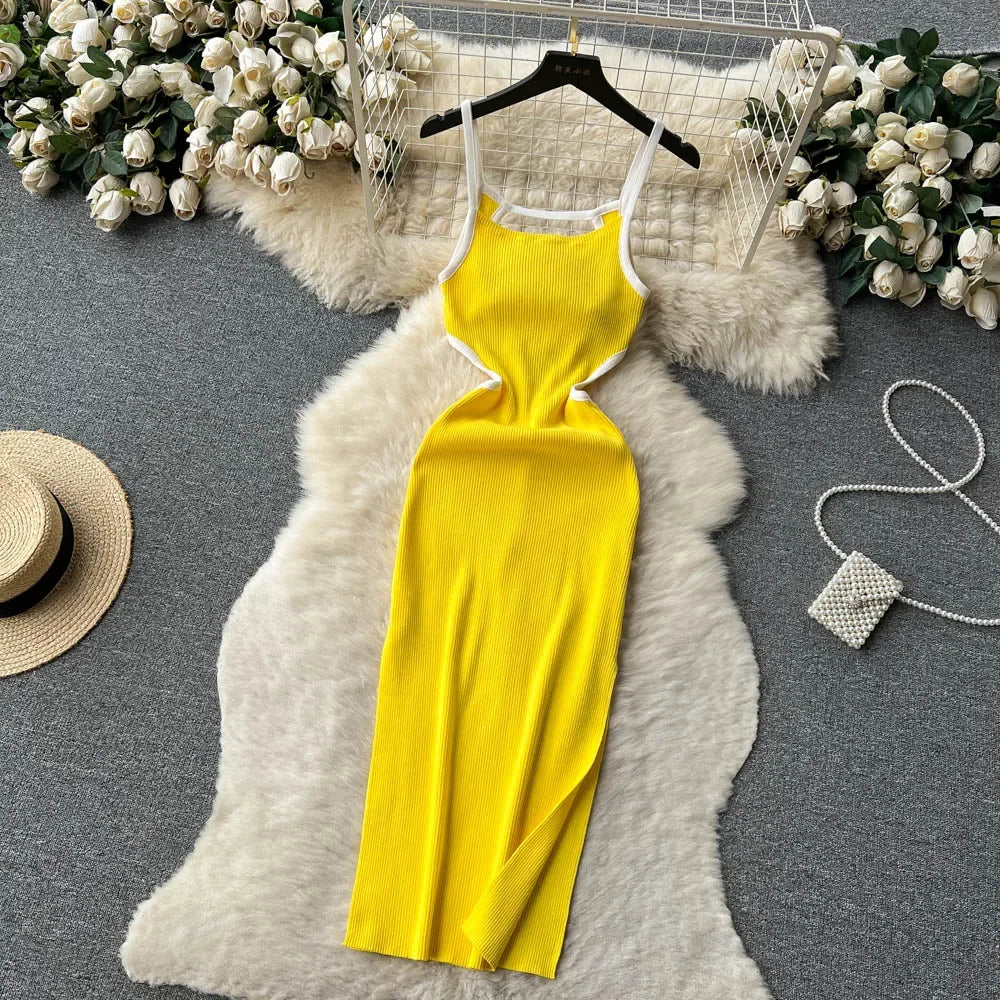 Halter Backless Knit Sundress Women Elastic Waist Bodycon