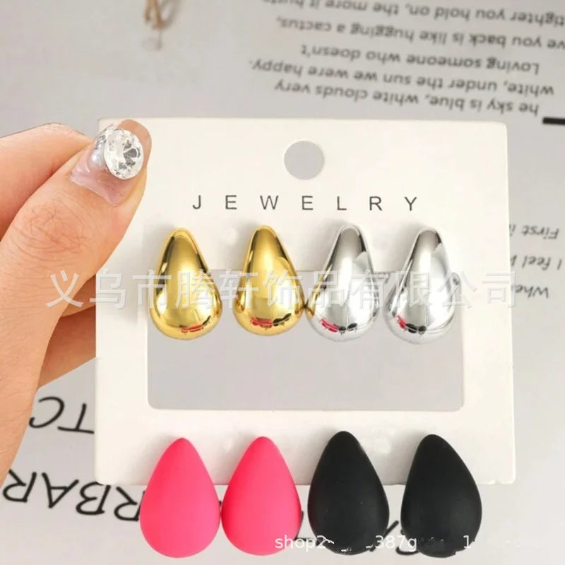 Vintage Thick Acrylic Water Drop Stud Earrings Set for Women Elegant Tear Drop Jewelry