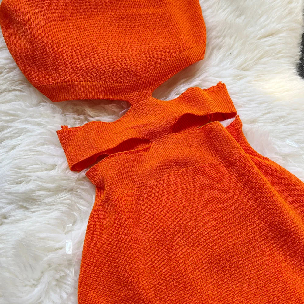 Sexy Hollow Out Waist Knitted Bodycon Summer Dress For Women