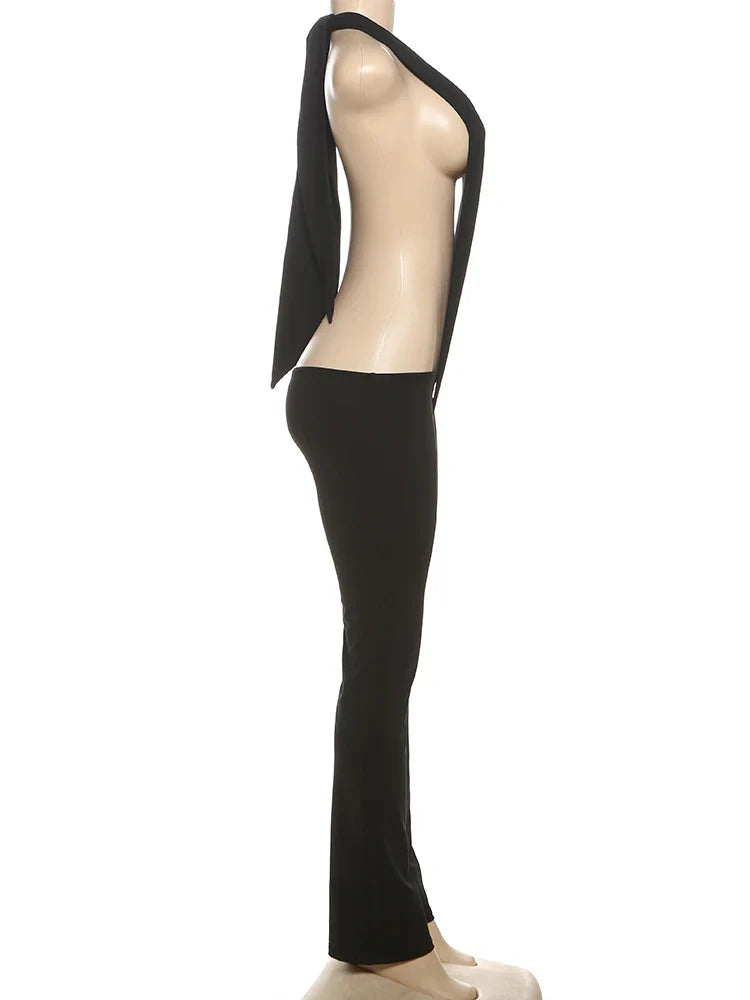 Backless Irregular Hollow Bandage Jumpsuit for Women Deep V-Neck Halter Skinny Stretch Sexy Hipster Streetwear