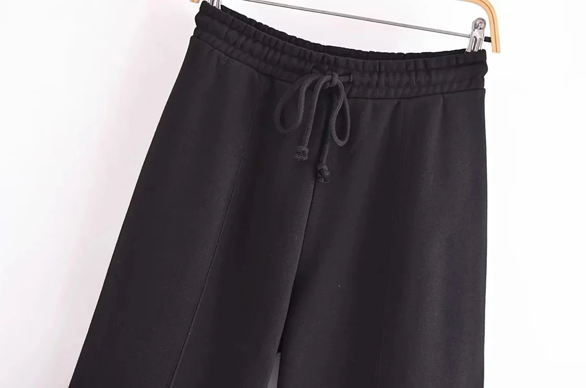 Autumn Women's Thick Hoodie Coat with Drawstring High Waist Loose Casual Pants Set Soft Fleece Lined Streetwear